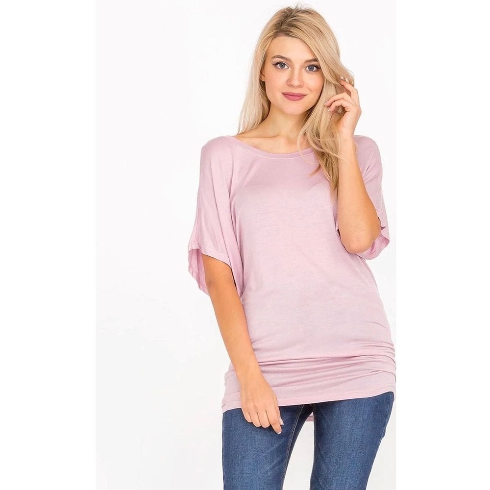 Roly Poly Woman's Mauve Dolman Sleeve Off Shoulder Tunic Top Medium
